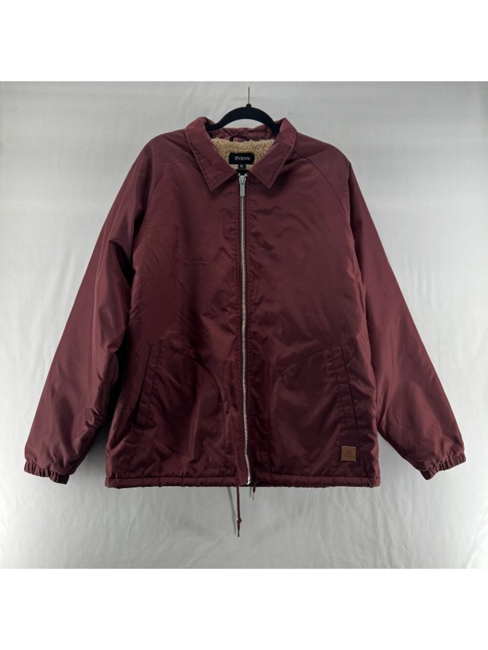 Brixton Claxton Jacket Mens XL Sherpa Lined Full Zip Collared Windbreaker Maroon